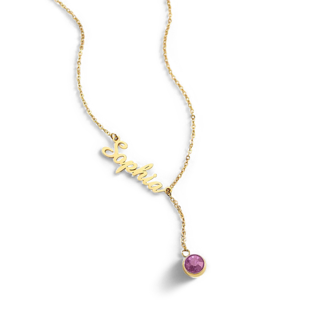 Birthstone Lariat Name Necklace