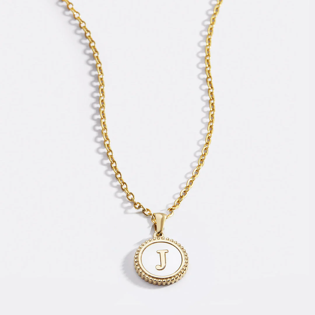 Mother of Pearl Disc Letter Necklace with Cable Chain