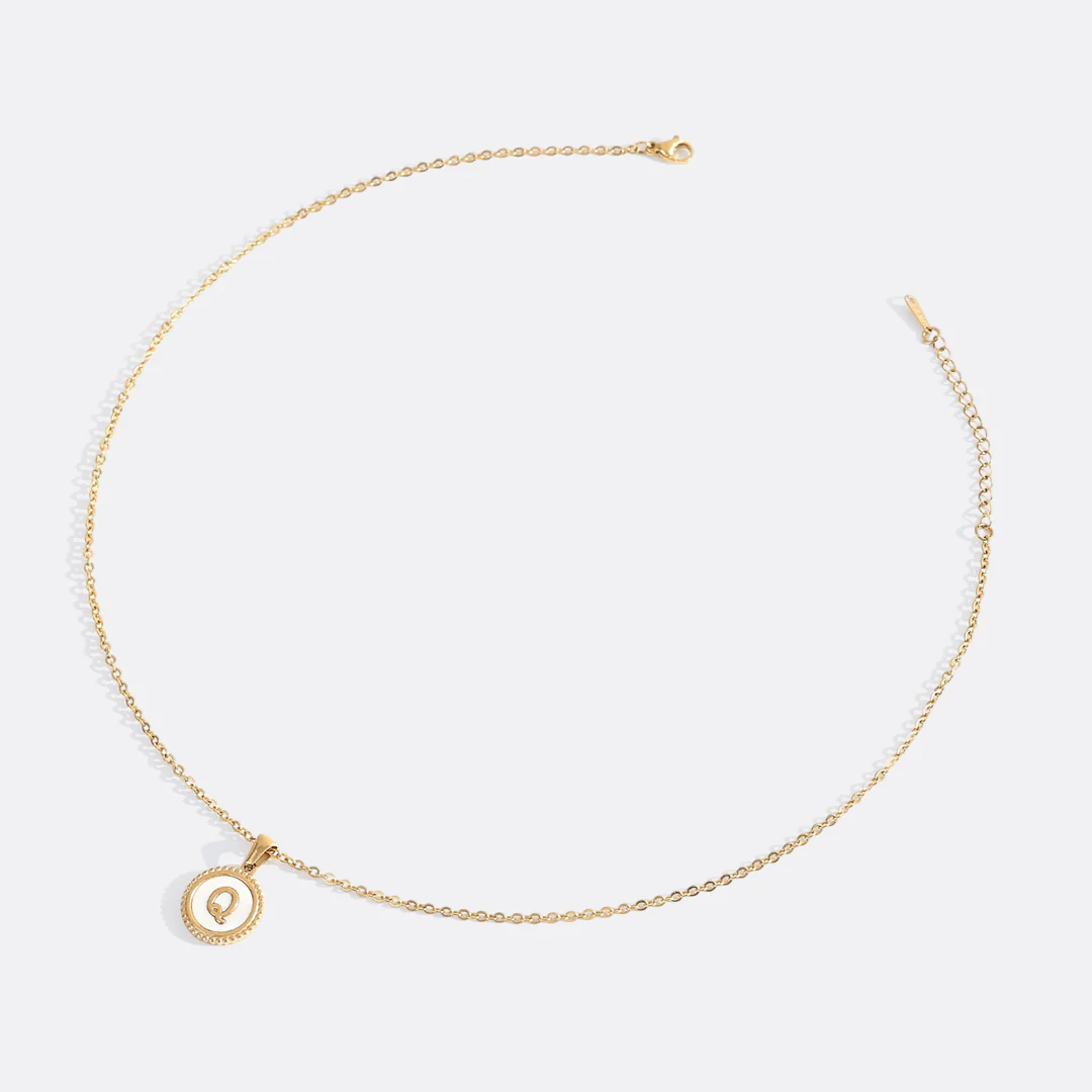 Mother of Pearl Disc Letter Necklace with Cable Chain