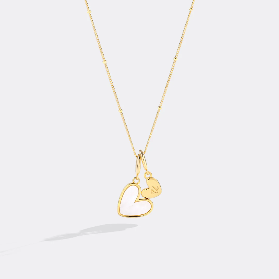 Mother Of Pearl Heart Initial Necklace