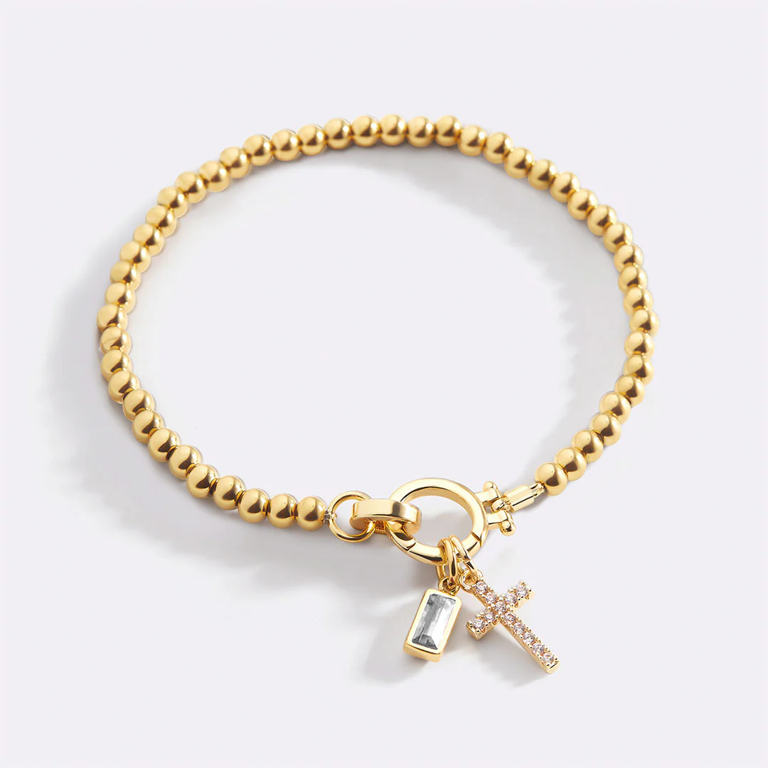 Cross Charm Birthstone Bracelet
