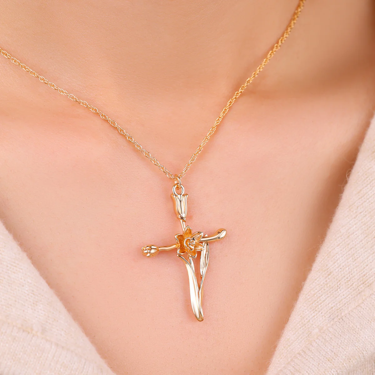 Floral Cross Pendant Necklace