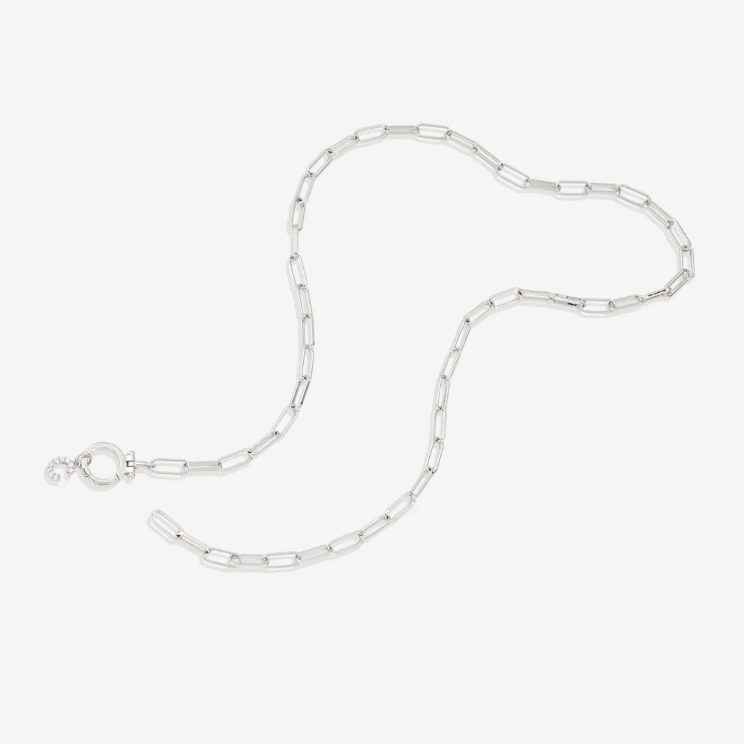 Mint Paperclip Necklace with Pave Initial Charm