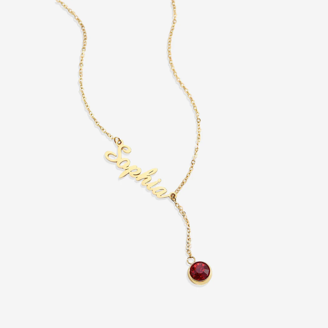 Birthstone Lariat Name Necklace