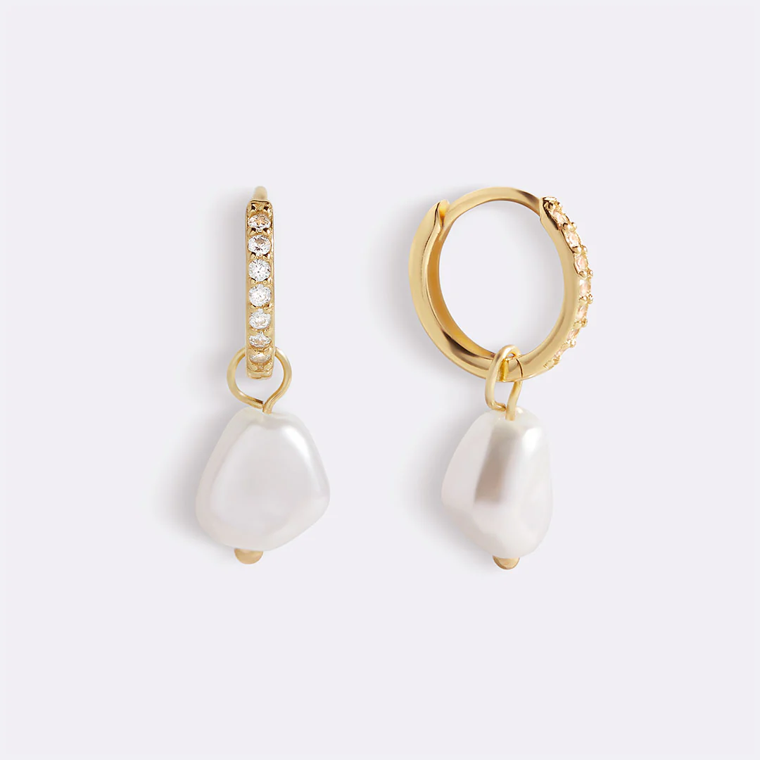 Freshwater Pearl Drop Pave Huggie Earrings