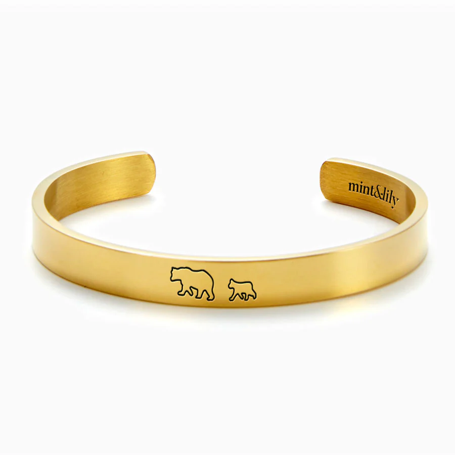 Mama Bear & Her Baby Bears Engraved Cuff Bracelet