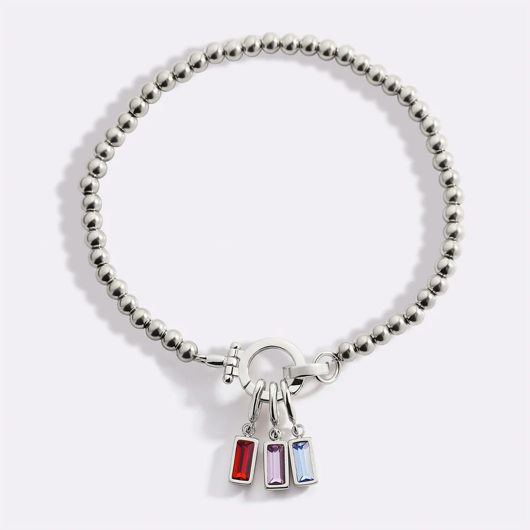 Mint Beaded Birthstone Charm Bracelet