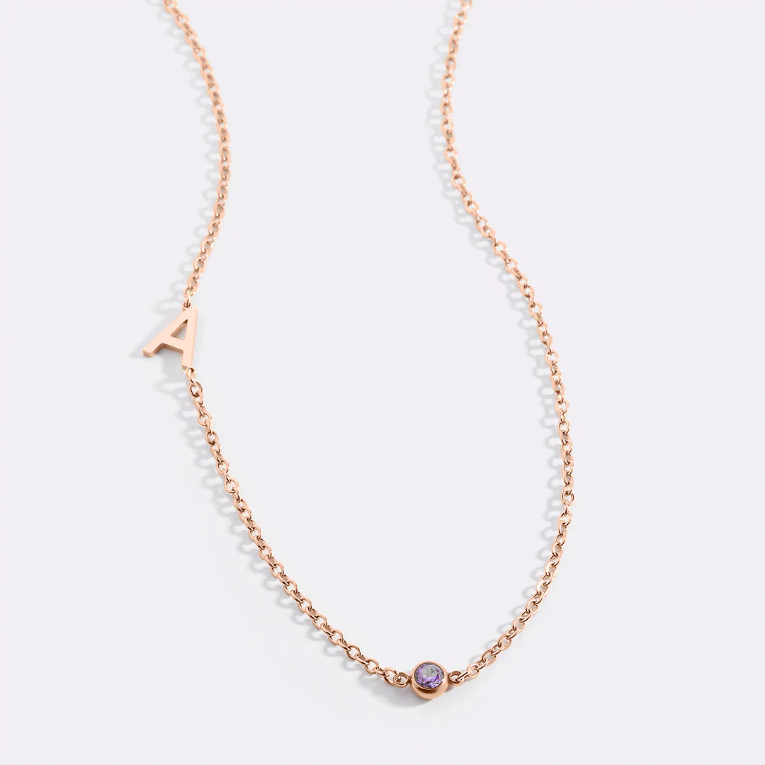 Initial Necklace with Birthstone Accent