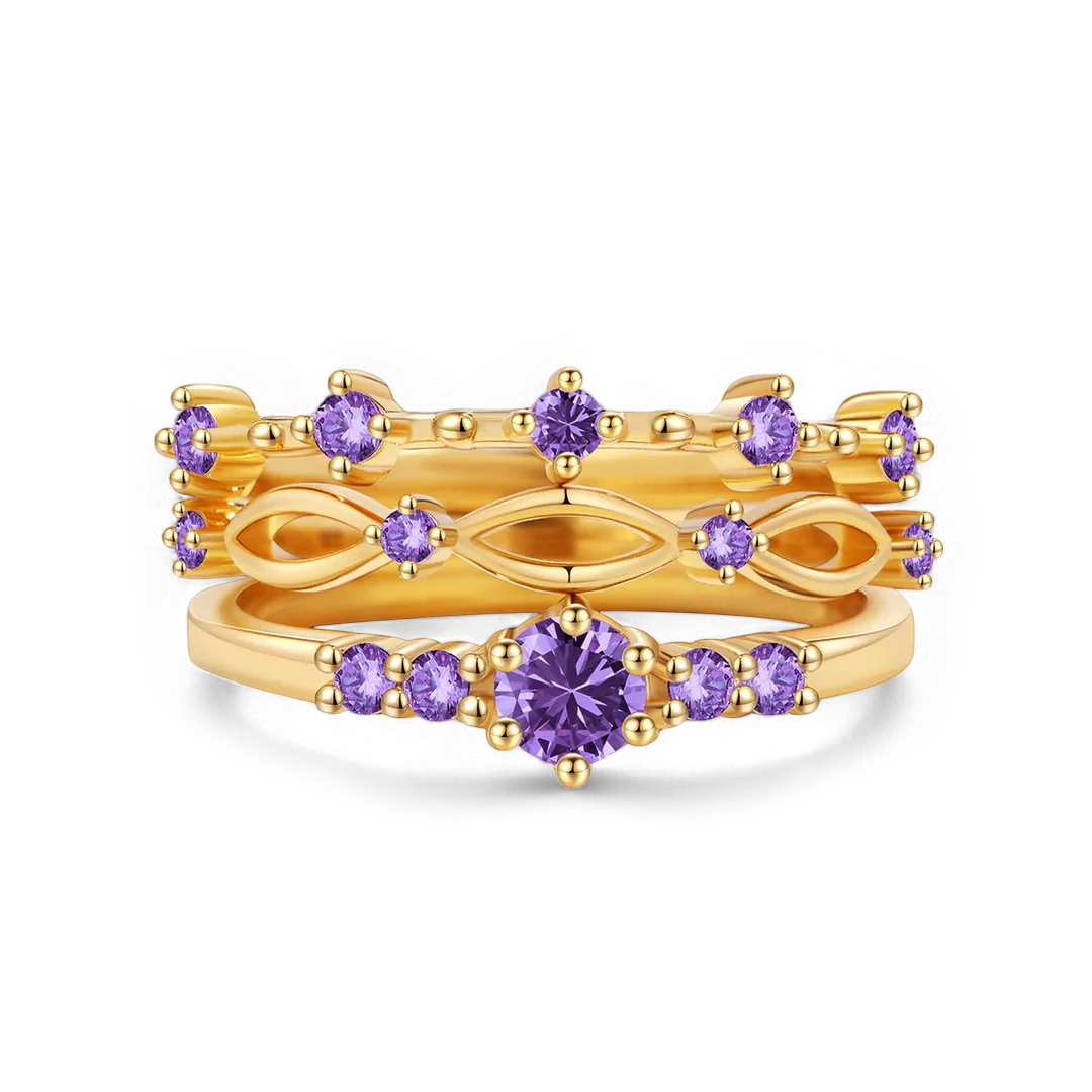 Braided Birthstone Stacking Ring Set