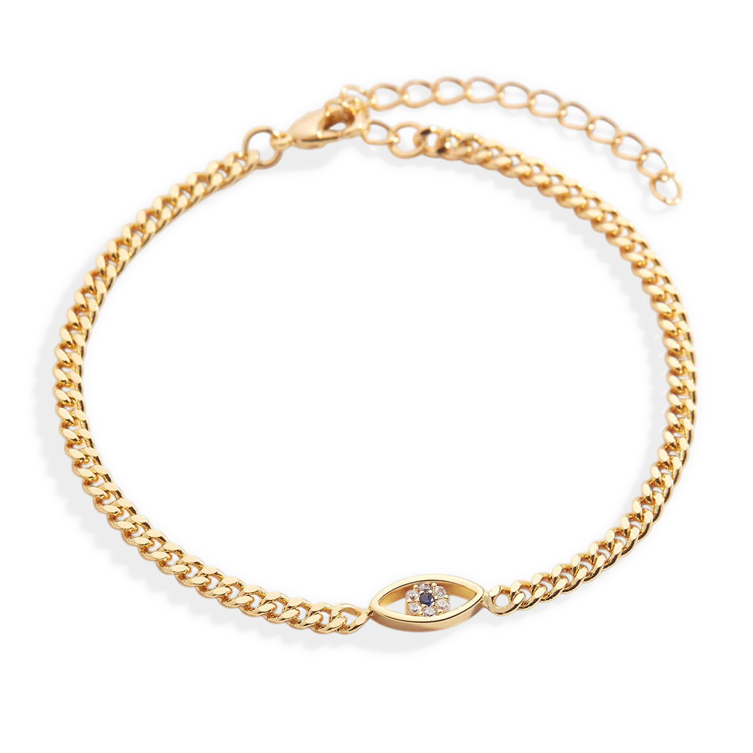 Dainty Cuban Link Chain Evil Eye Bracelet