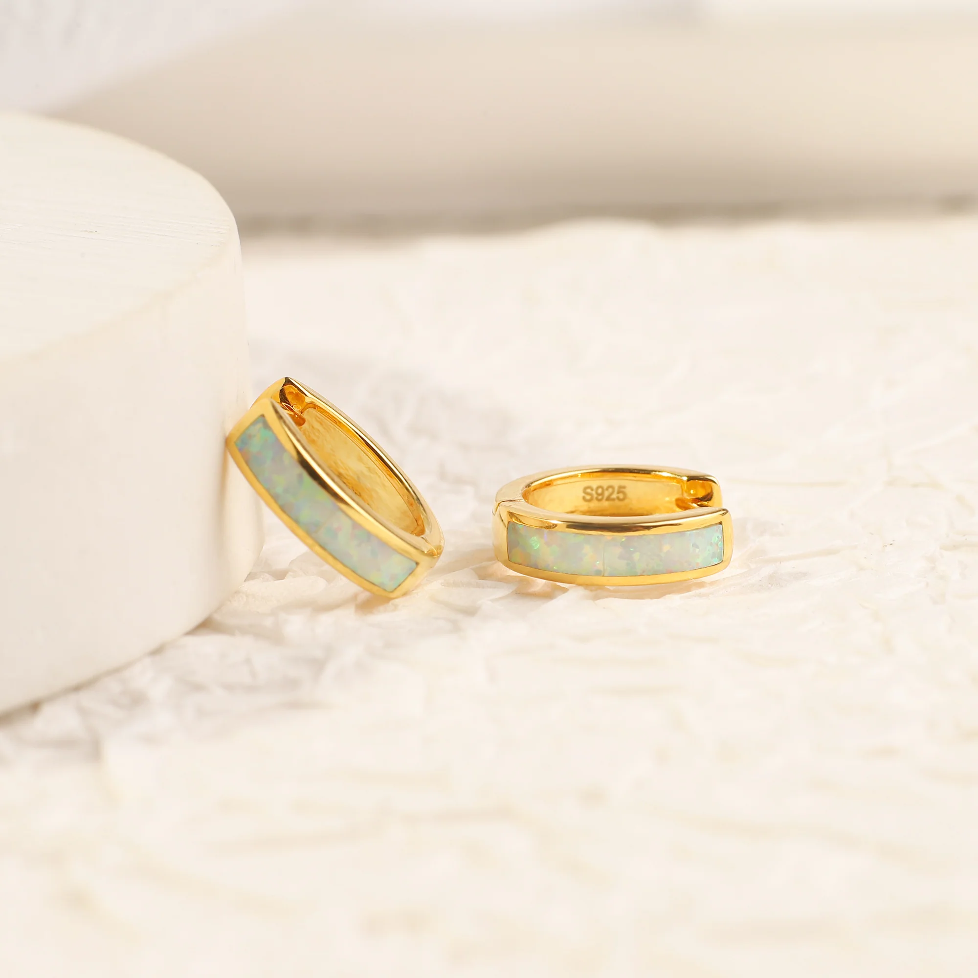 Opal Inlay Huggie Hoop Earrings