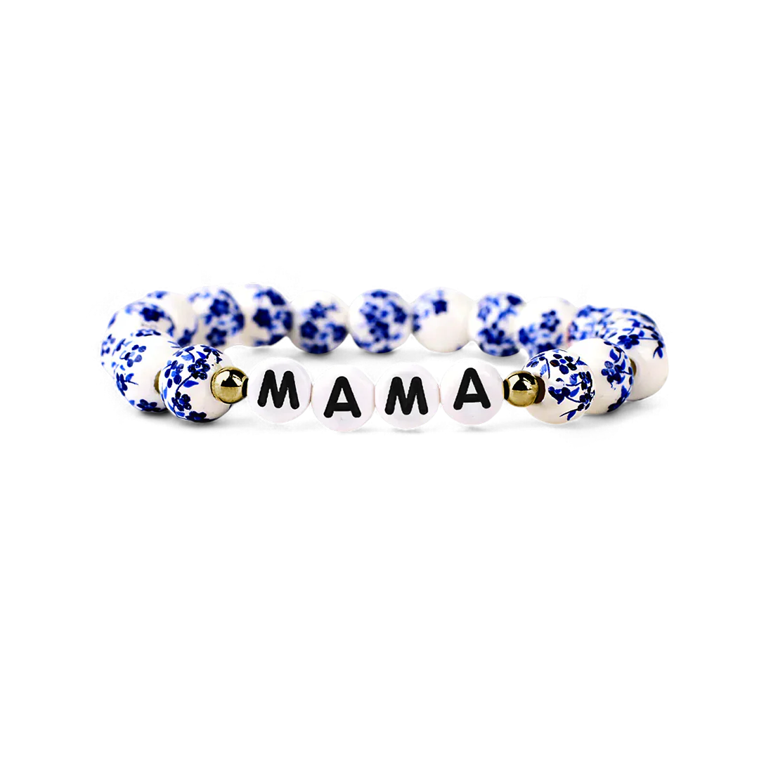 Blue Porcelain Floral Beaded Bracelet for Mom & Grandma