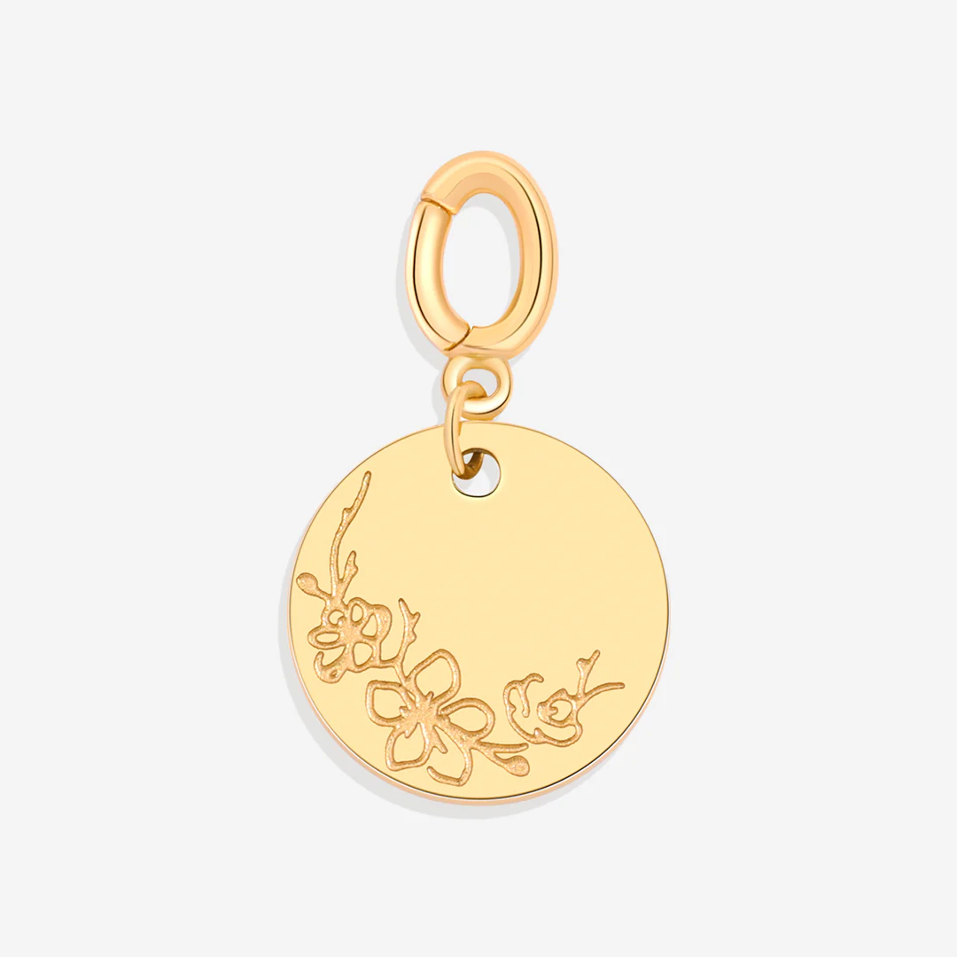 Engraved Birth Flower Disc Charm