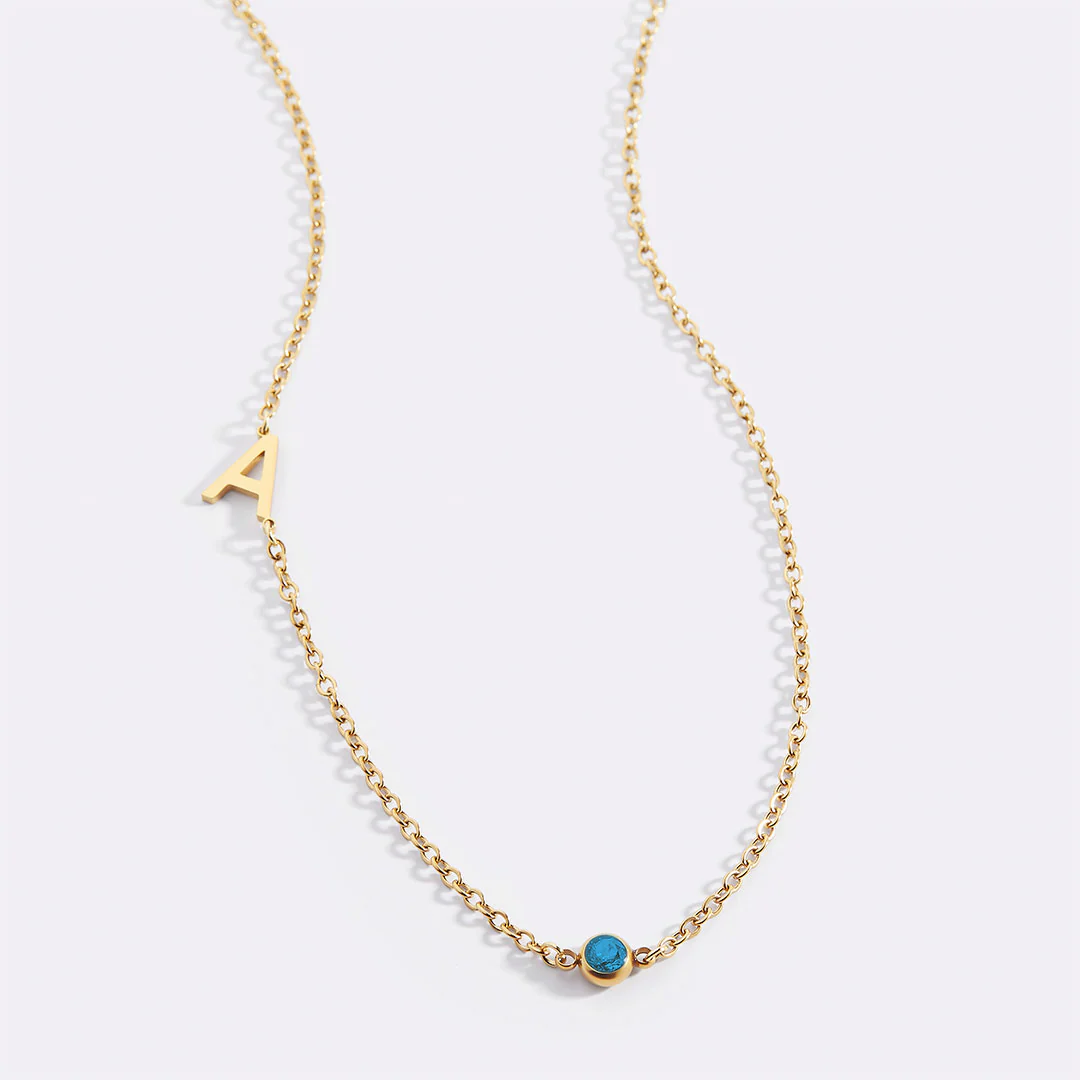 Initial Necklace with Birthstone Accent