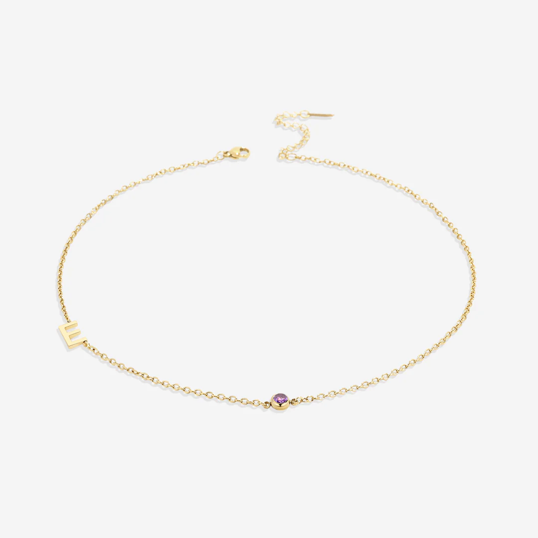 Initial Necklace with Birthstone Accent