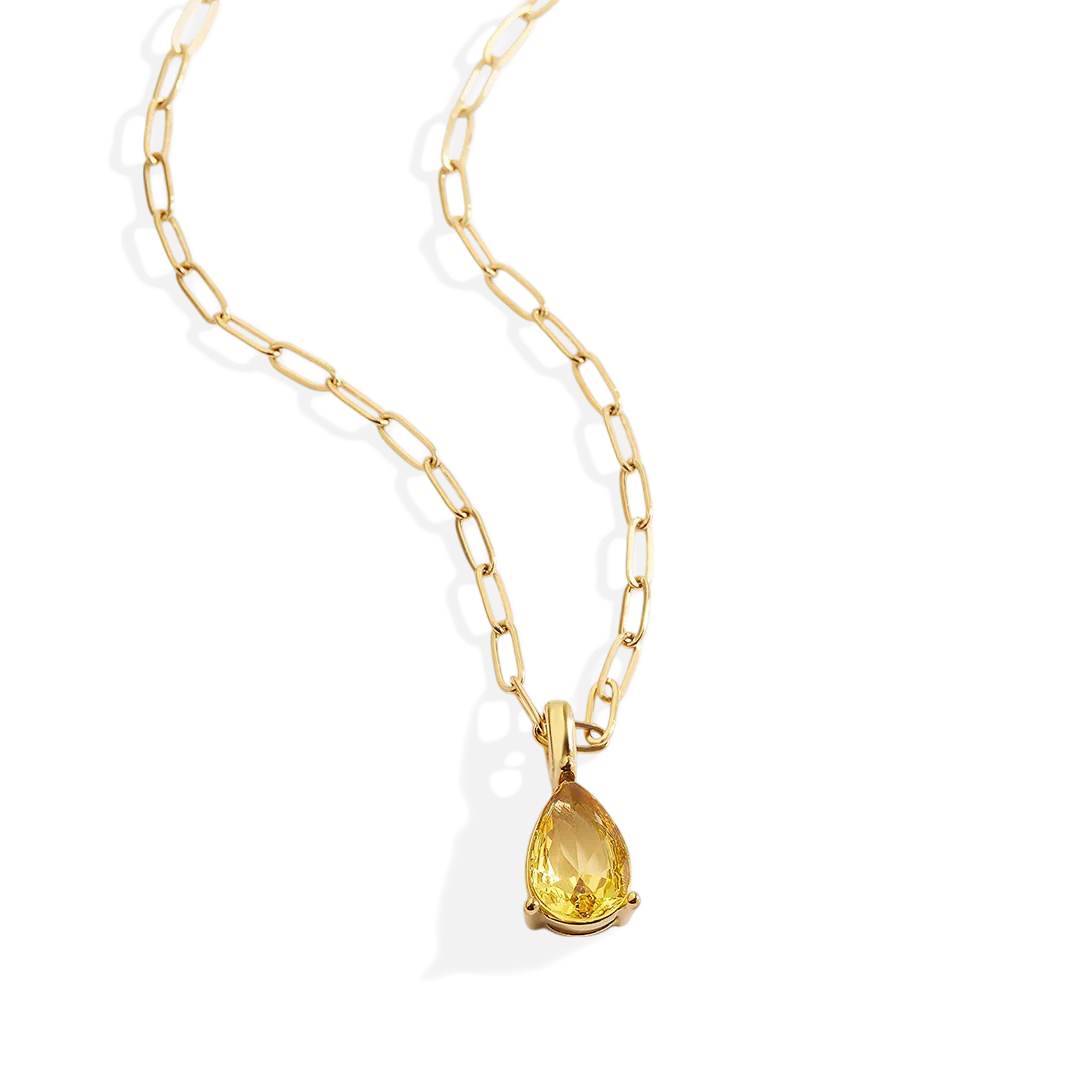 Birthstone Pendant Necklace with Dainty Paperclip Chain