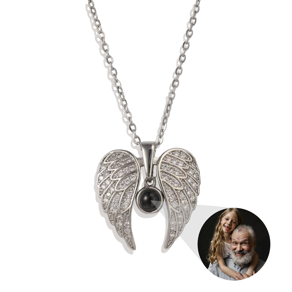 Sparkling Angel Wings Memorial Photo Necklace