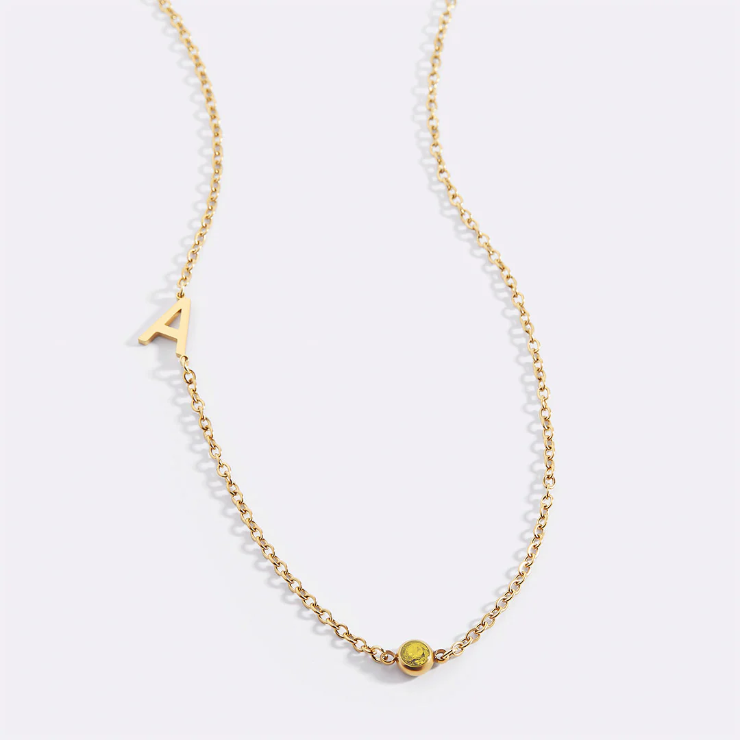 Initial Necklace with Birthstone Accent