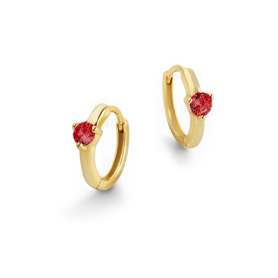 Single Stone Birthstone Huggie Hoop Earrings