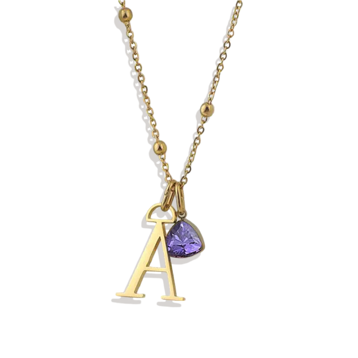 Droplet Birthstone & Initial Necklace