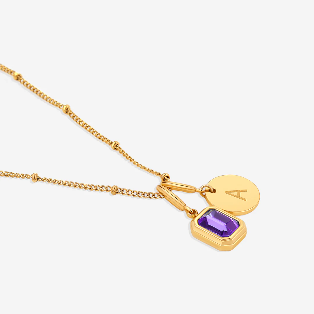 Baguette Birthstone & Initial Necklace