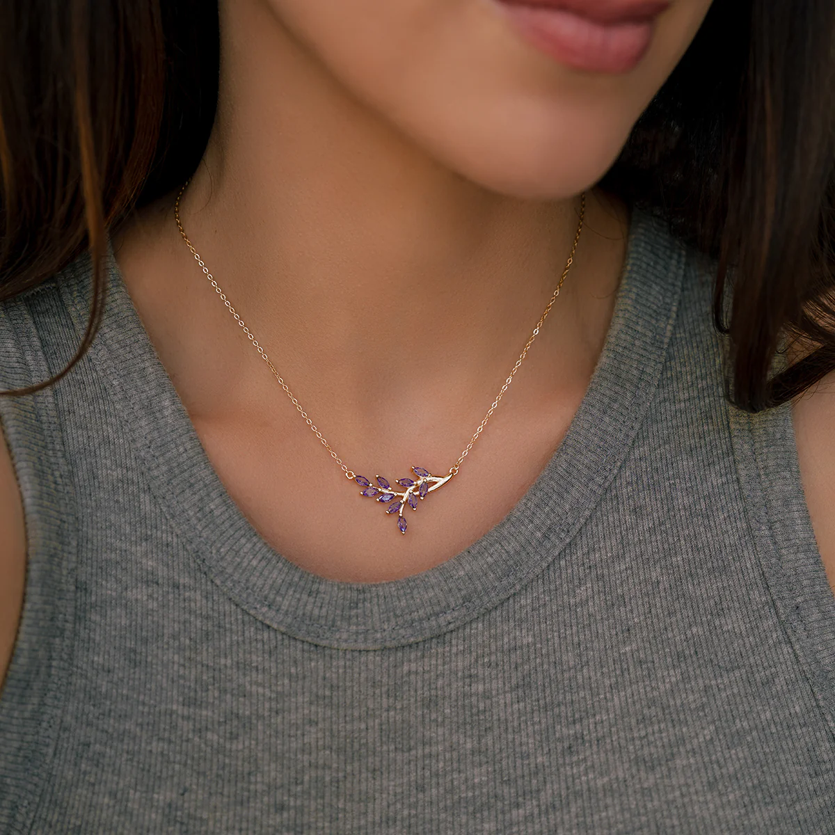 Birthstone Leaf Pendant Necklace