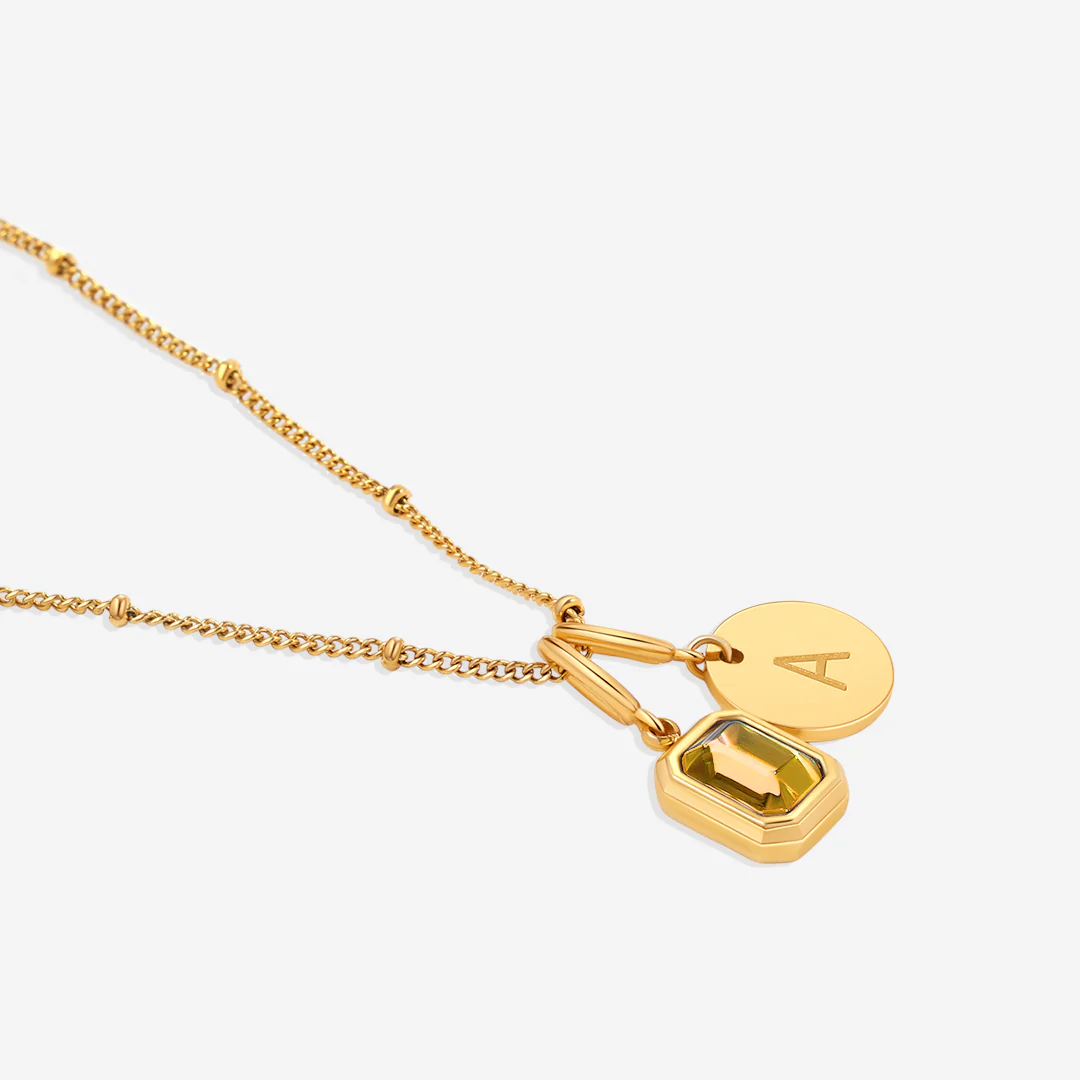 Baguette Birthstone & Initial Necklace