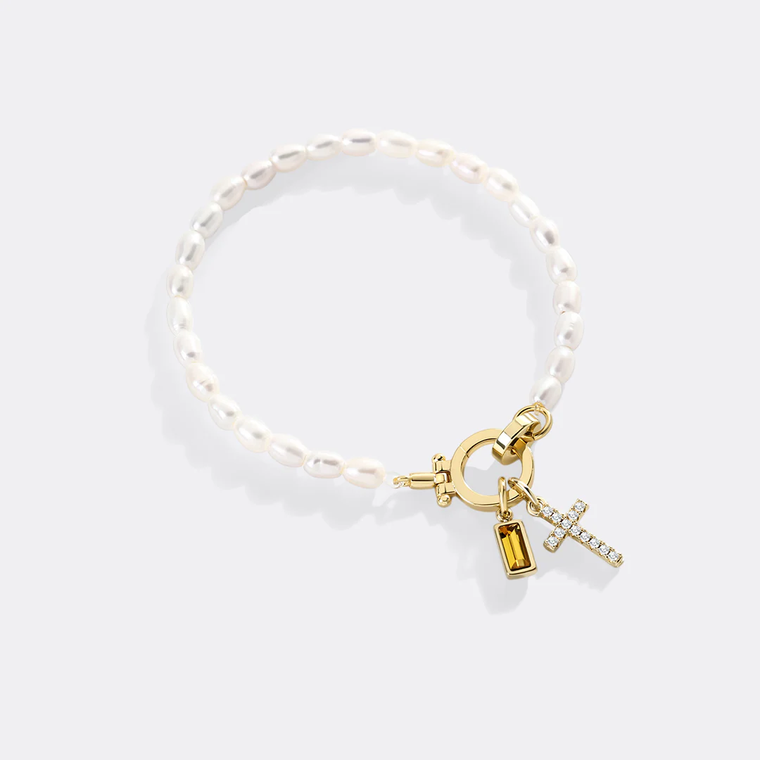 Pearl Cross Charm Bracelet