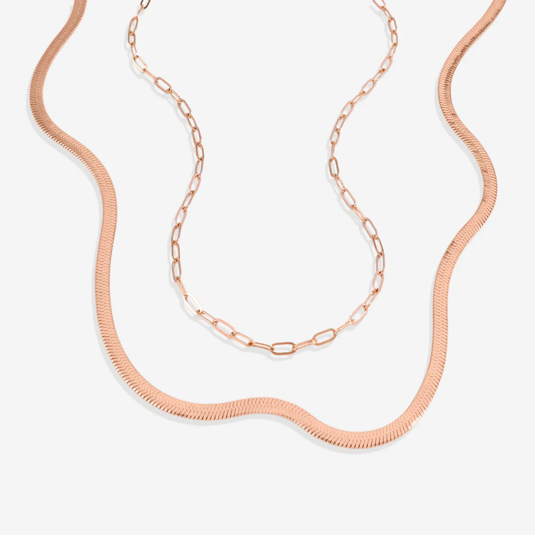 Herringbone & Paperclip Chain Set