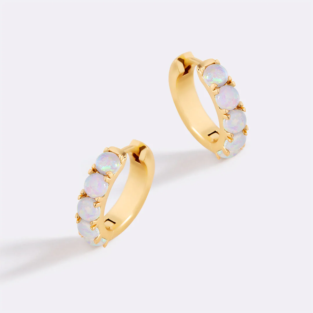 Blue Opal Huggie Earrings