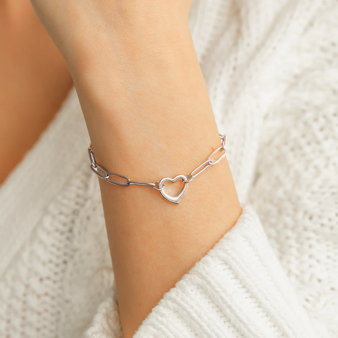 Open Heart Paperclip Chain Bracelet