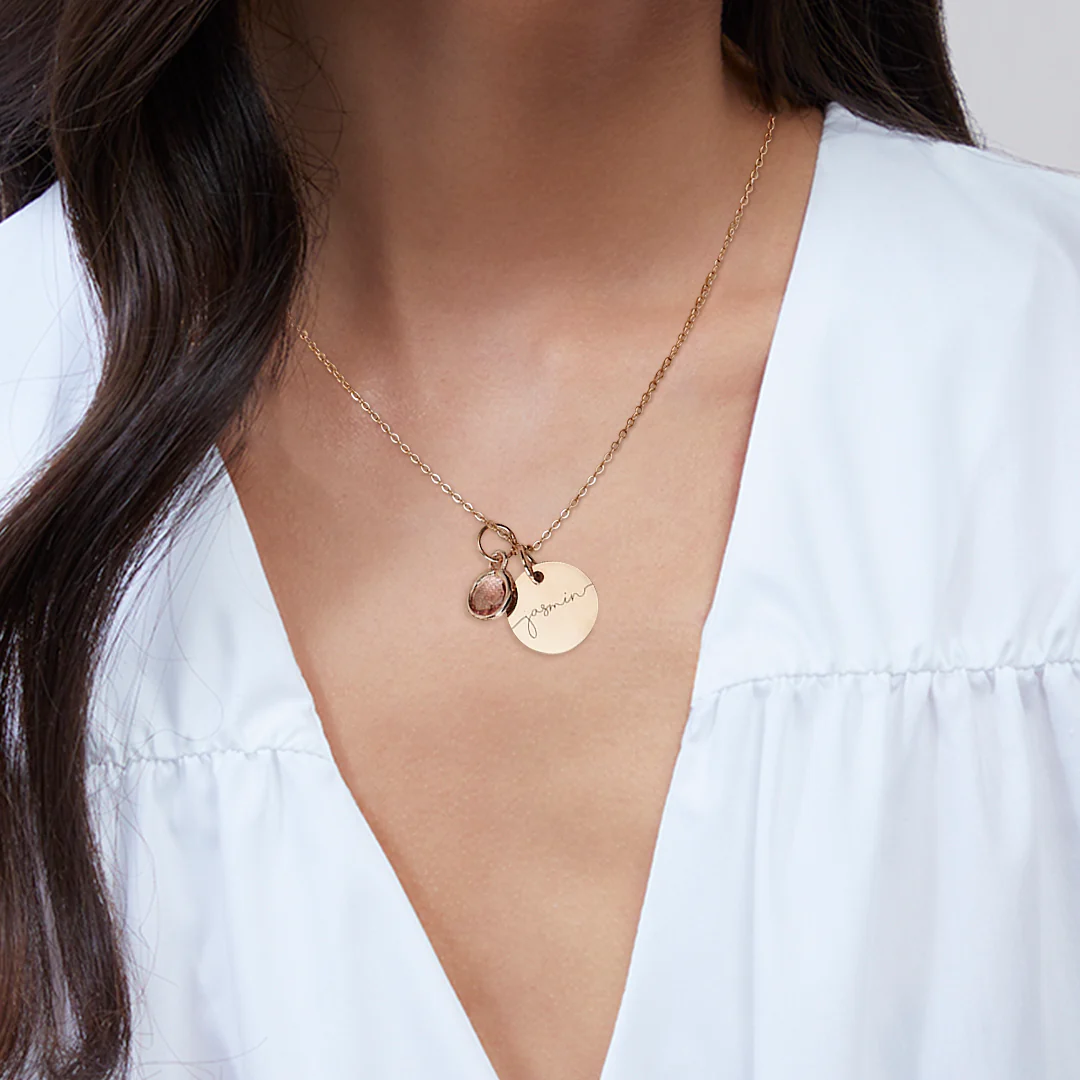 Monogram Script Birthstone Name Necklace