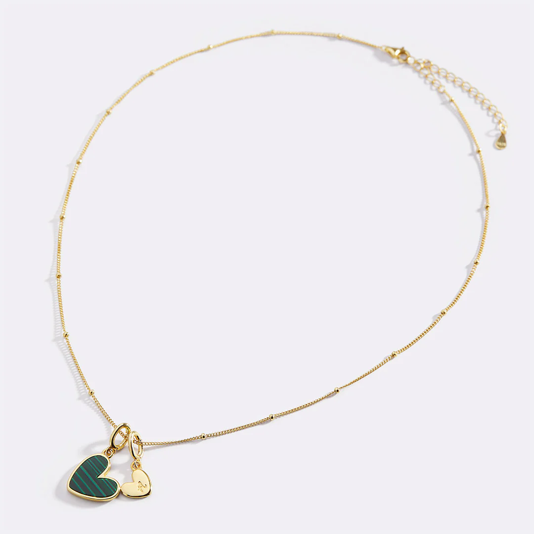 Malachite Heart Initial Necklace
