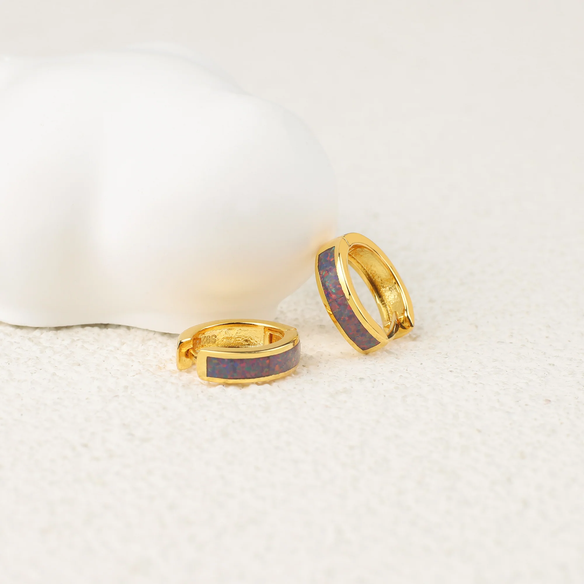 Opal Inlay Huggie Hoop Earrings