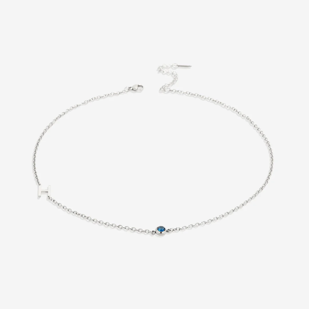 Initial Necklace with Birthstone Accent