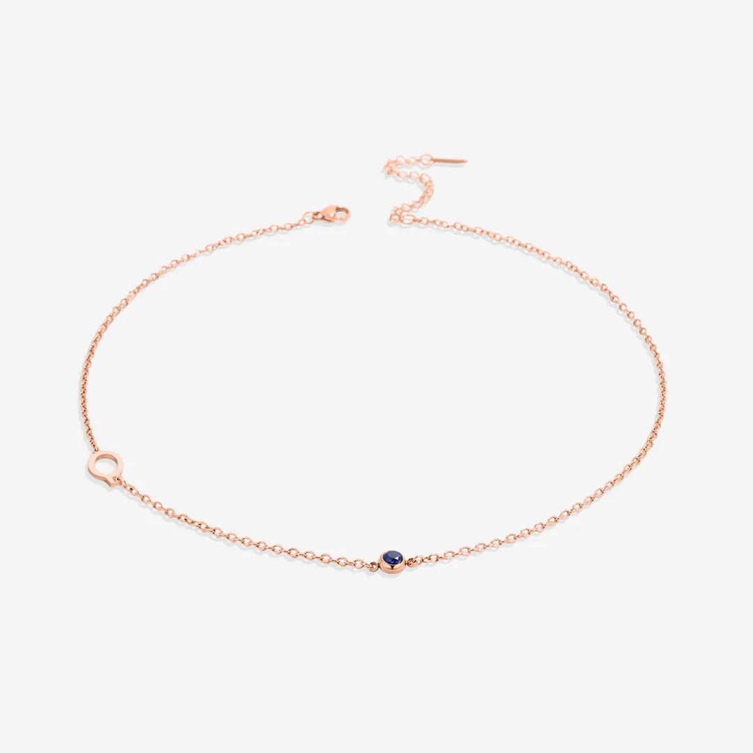 Initial Necklace with Birthstone Accent