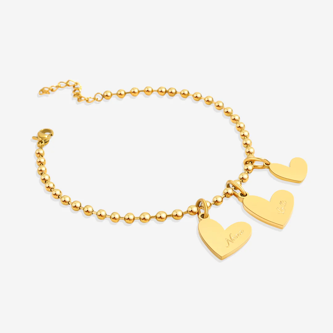 Personalized Beaded Double Heart Charm Bracelet