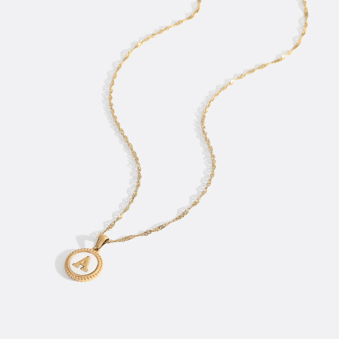 Mother of Pearl Disc Letter Necklace with Twist Chain