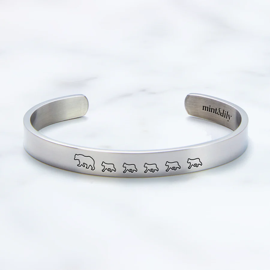Mama Bear & Her Baby Bears Engraved Cuff Bracelet