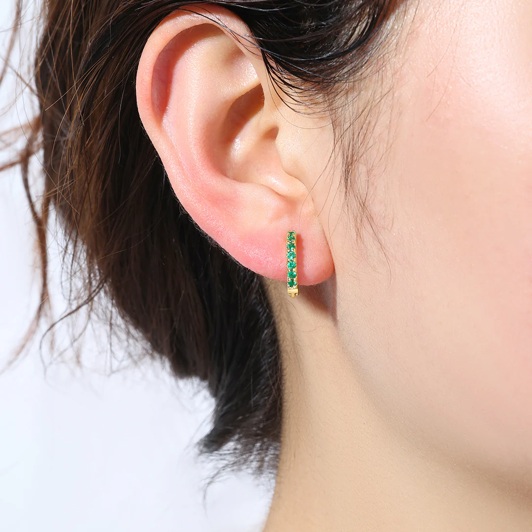 Gemstone Sleeper Huggie Hoop Earrings