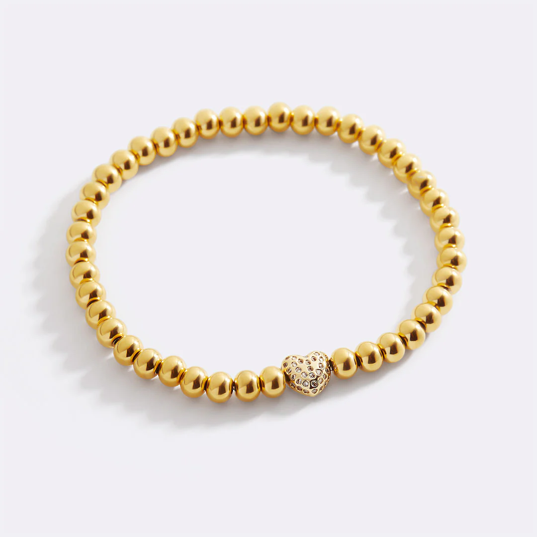 Pave Heart Gold Beaded Bracelet