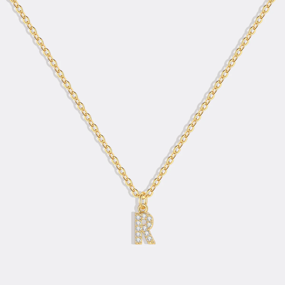 Gold Pavé Uppercase Initial Necklace