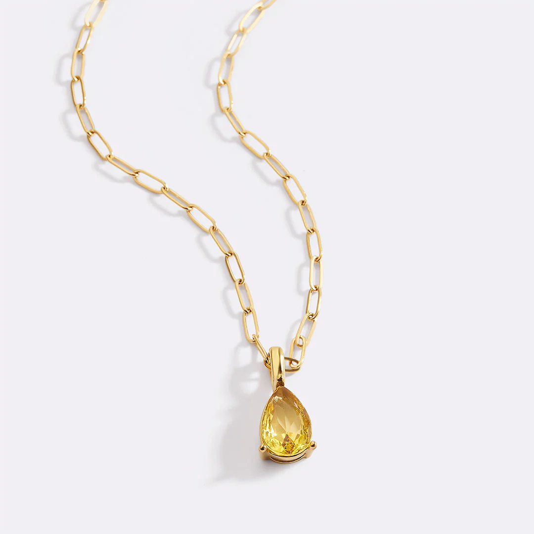 Birthstone Pendant Necklace with Dainty Paperclip Chain