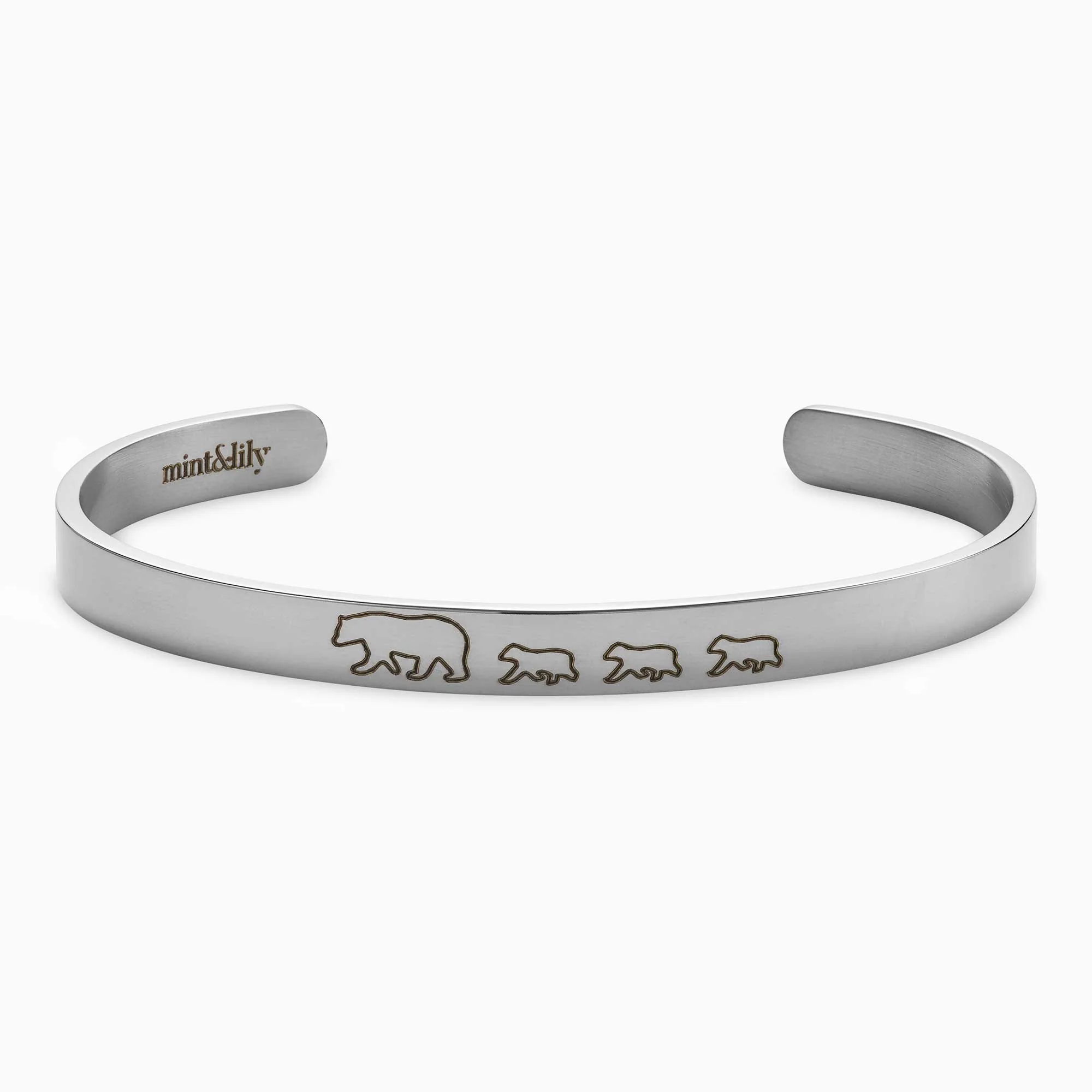 Mama Bear & Her Baby Bears Engraved Cuff Bracelet