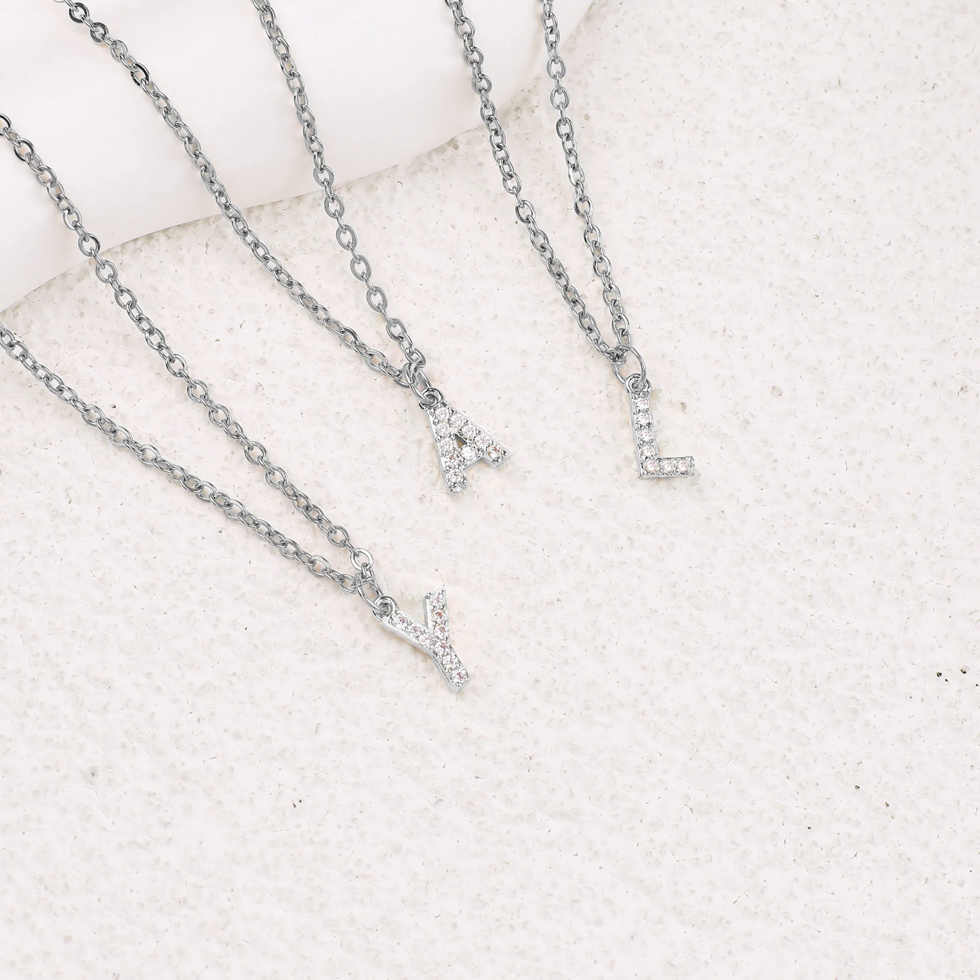 Sterling Silver Pavé Uppercase Initial Necklace