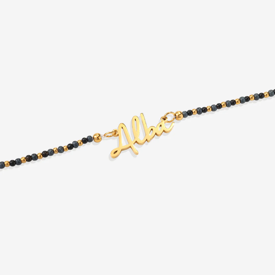 Onyx Beaded Fairy Name Necklace