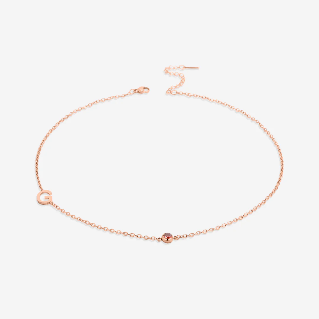 Initial Necklace with Birthstone Accent
