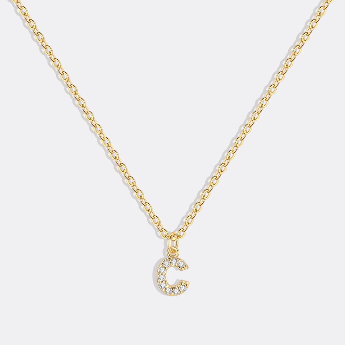 Gold Pavé Uppercase Initial Necklace