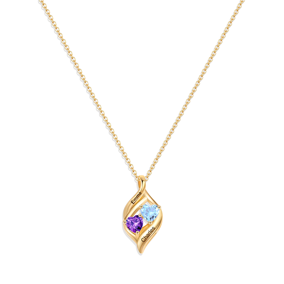 Personalized Double Heart Birthstone Necklace