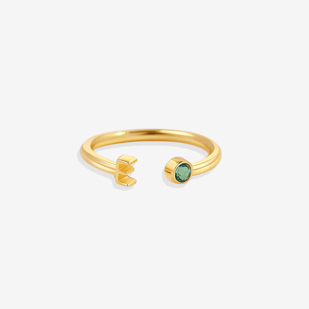 Dainty Birthstone Initial Ring